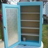 Armoire toilette en bois bleue vitre opaque