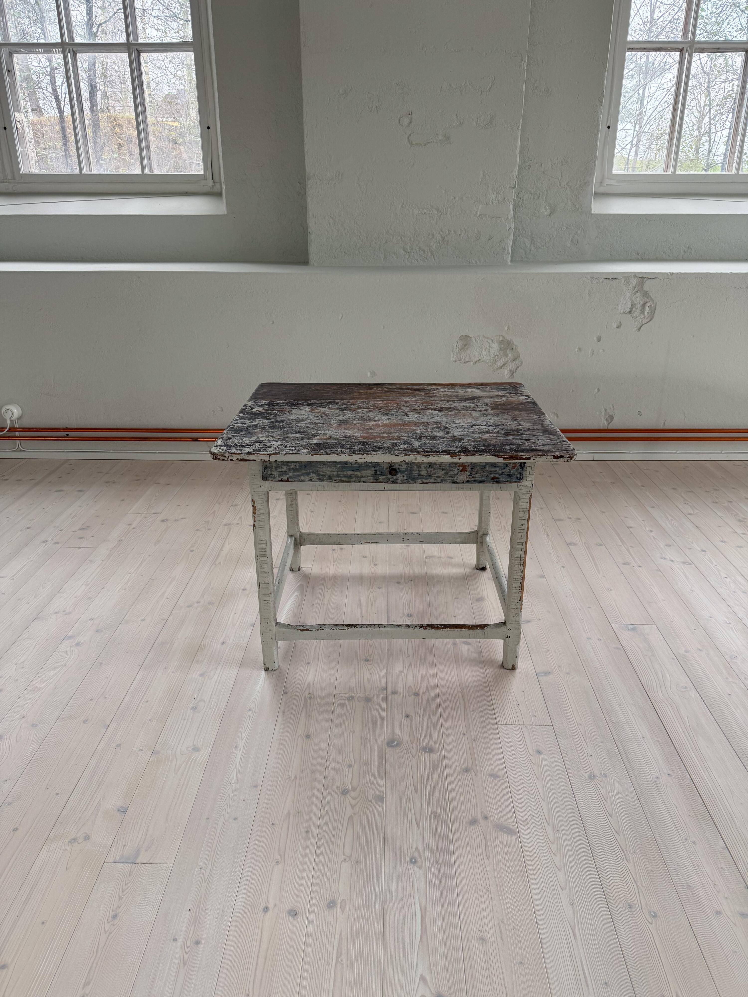 19th-century primitive Swedish side table in folk art.