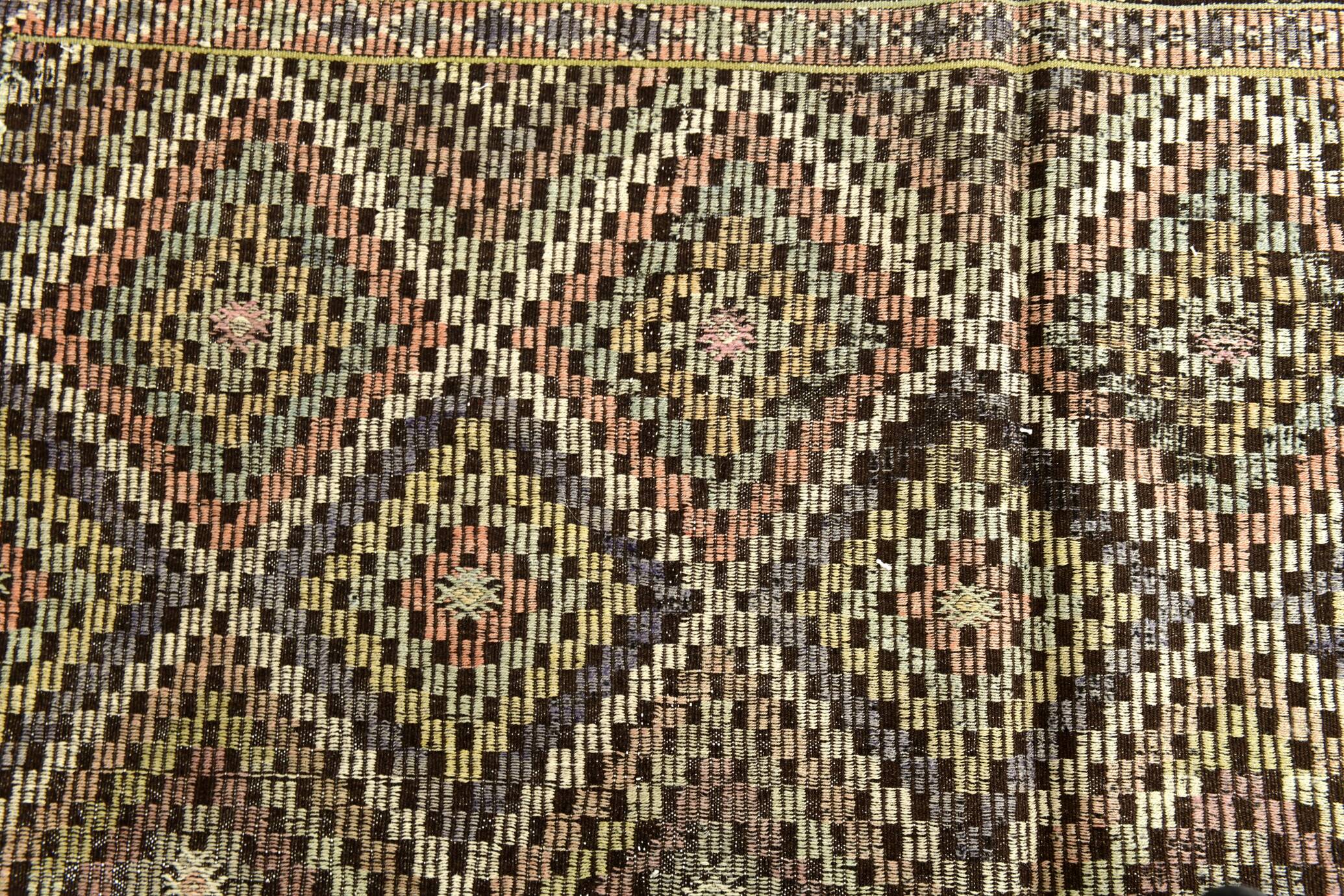 6x9 Yellow Brown Vintage Kilim Rug 199x264Cm