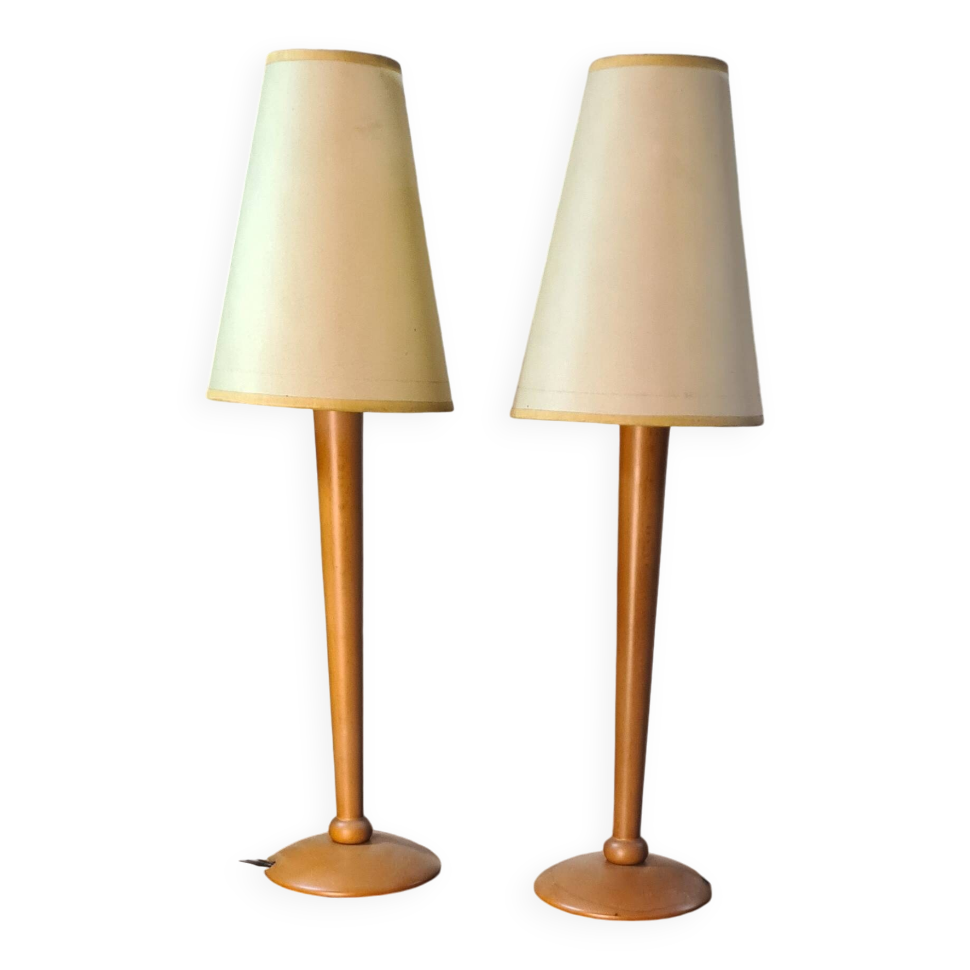 Pair of Scandinavian design bedside lamps in turned wood elec ok 52x15