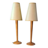 Pair of Scandinavian design bedside lamps in turned wood elec ok 52x15