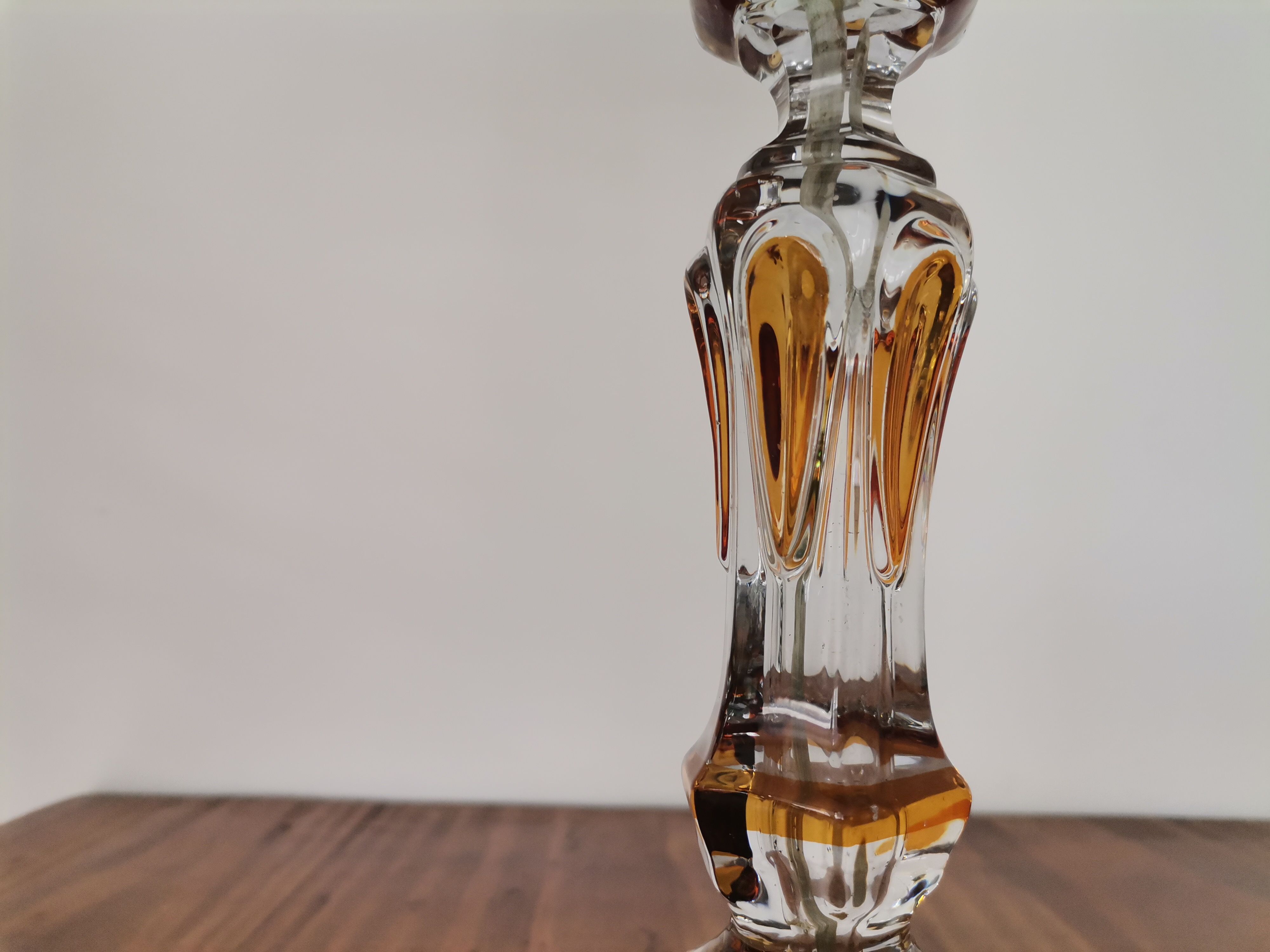 French Art Nouveau Crystal Red Silk Half Shade Table Lamp, 1940s