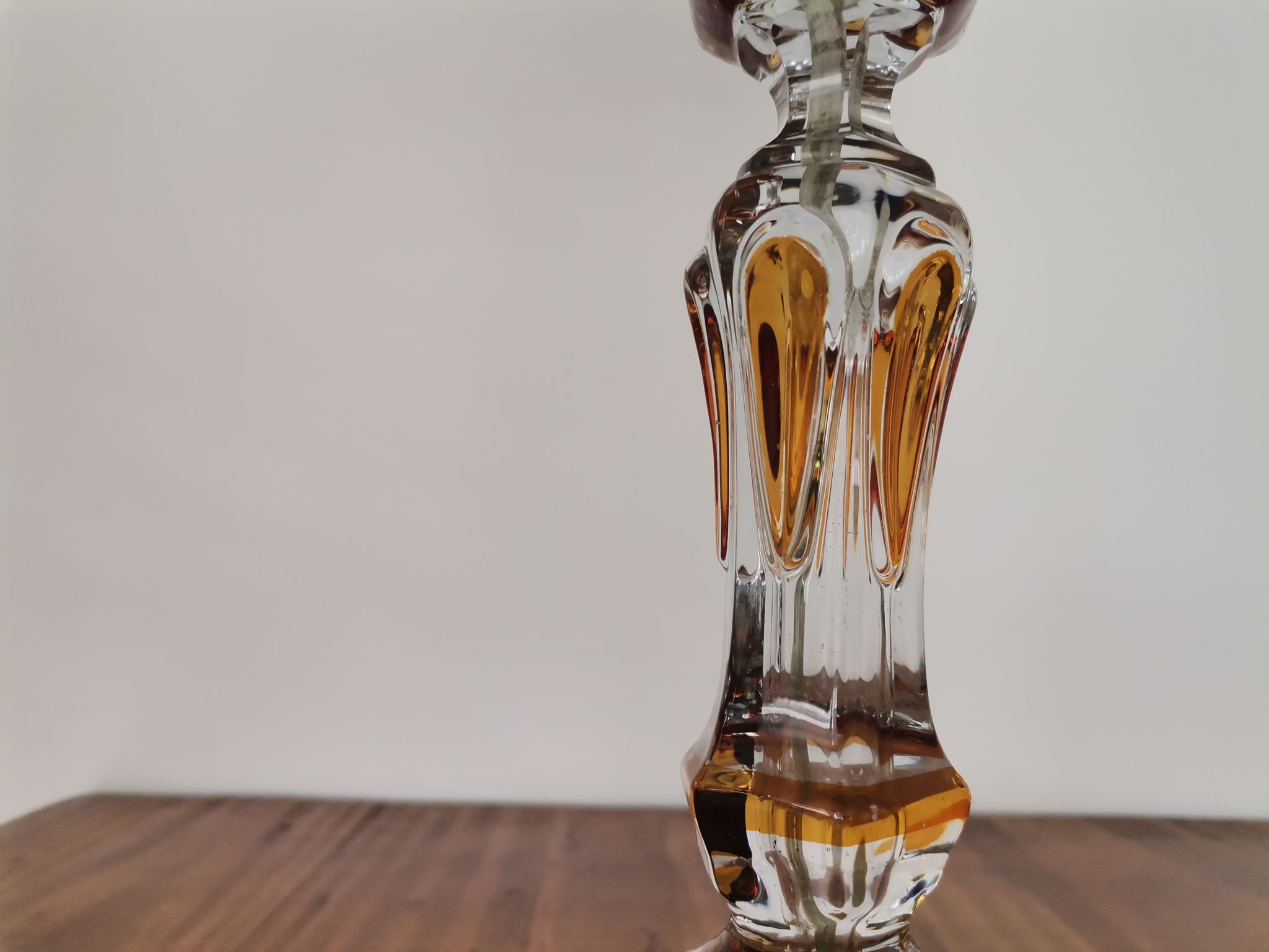 French Art Nouveau Crystal Red Silk Half Shade Table Lamp, 1940s