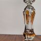 French Art Nouveau Crystal Red Silk Half Shade Table Lamp, 1940s