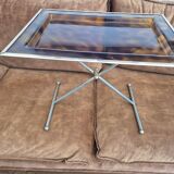 Coffee table with amber Bakelite top, turtle pattern, Vintage 70's