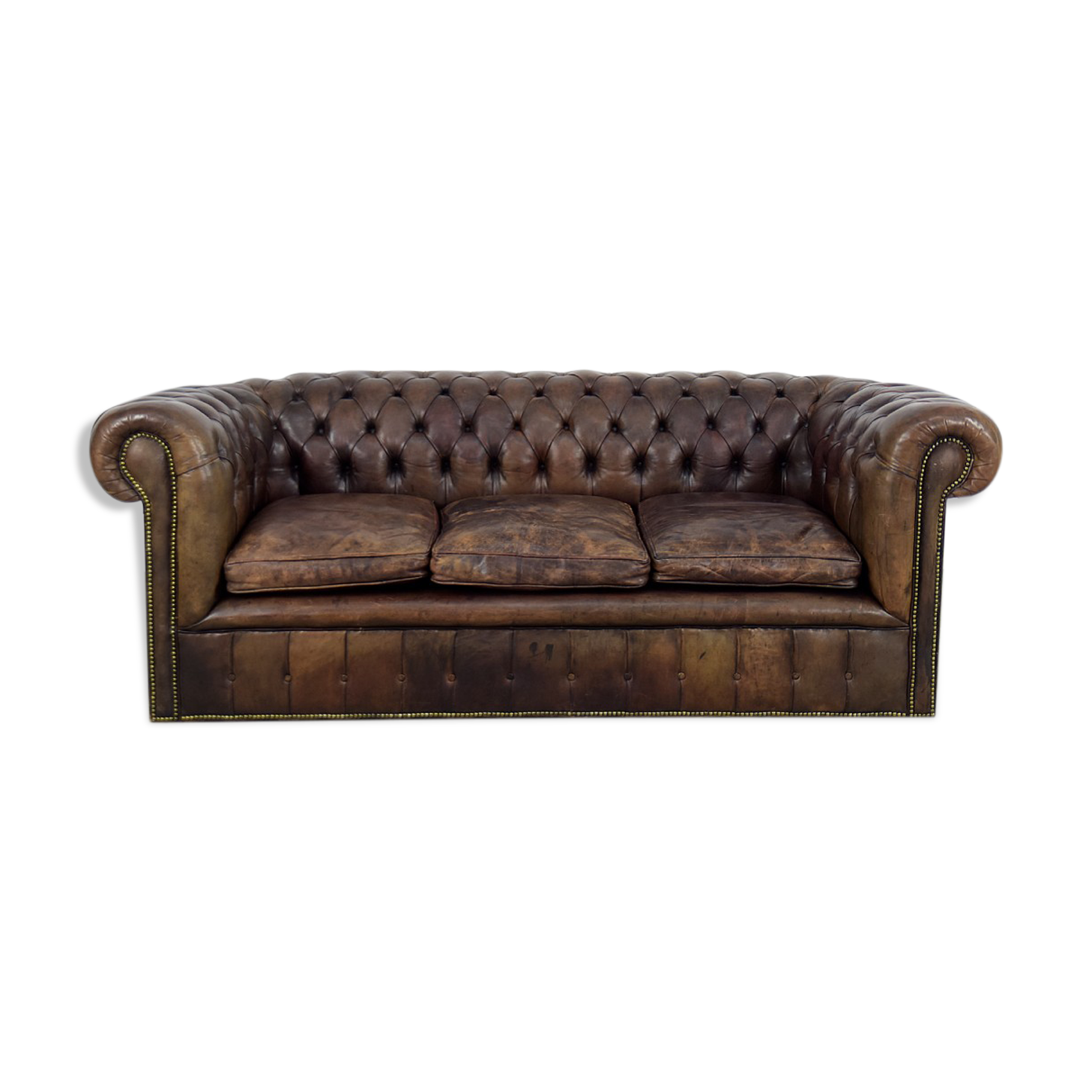 Antique brown leather chesterfield sofa, 1920s