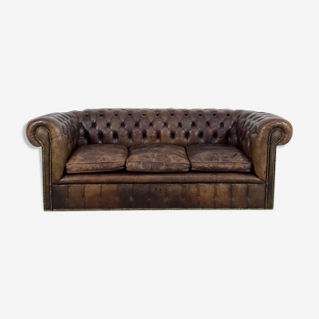 Antique brown leather chesterfield sofa, 1920s