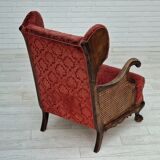Fauteuil danois en bois de frêne et velour années 1930