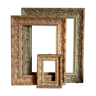 Trio de cadres anciens en bois doré