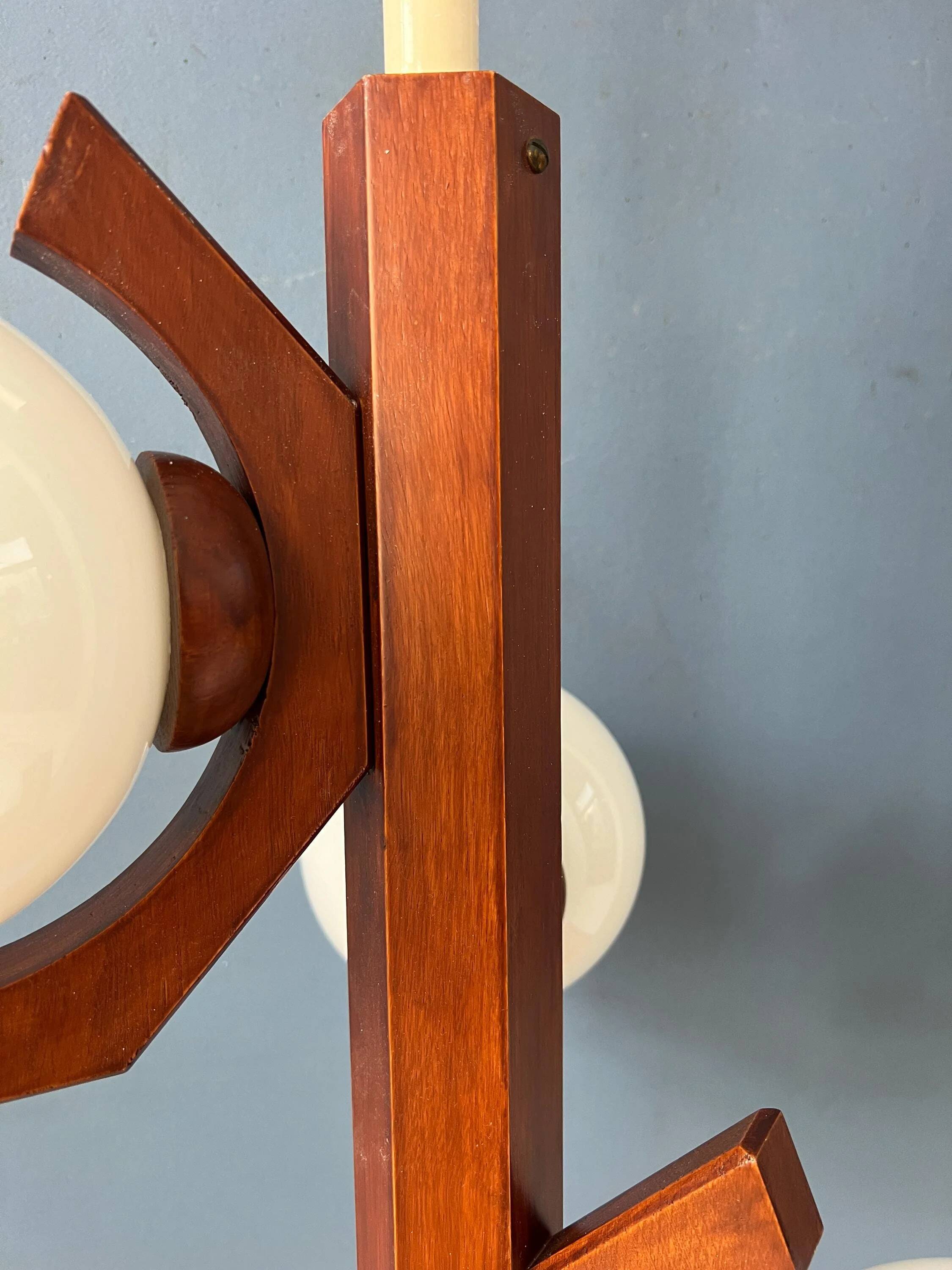 Mid-century brown Bony suspension with opaline glass shade.