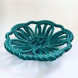 Mid-century Modern Art Ceramics Green Braided Woven Bowl by Vallauris, 1950s