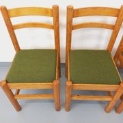 Set of 4 vintage chairs in pine and khaki green bouclette fabric from the 70s