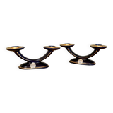 Set of 2 vintage blue and gold ceramic candle holders