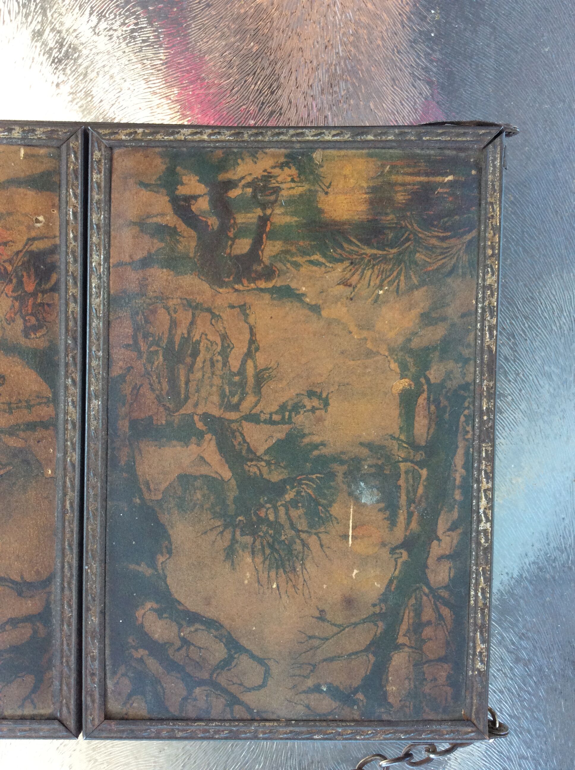 Triptych of barber and hairdresser mirror sign Charlet 42x15cm