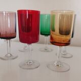 6 straight wine glasses in different colors with colorless stems 10cl - vintage