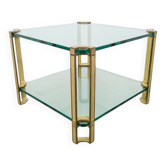 Table basse T24 en laiton avec doubles plateaux en verre par Peter Ghyczy, années 1970.
