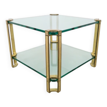 T24 Coffee Table in Brass with Double Glass Tops by Peter Ghyczy, 1970s