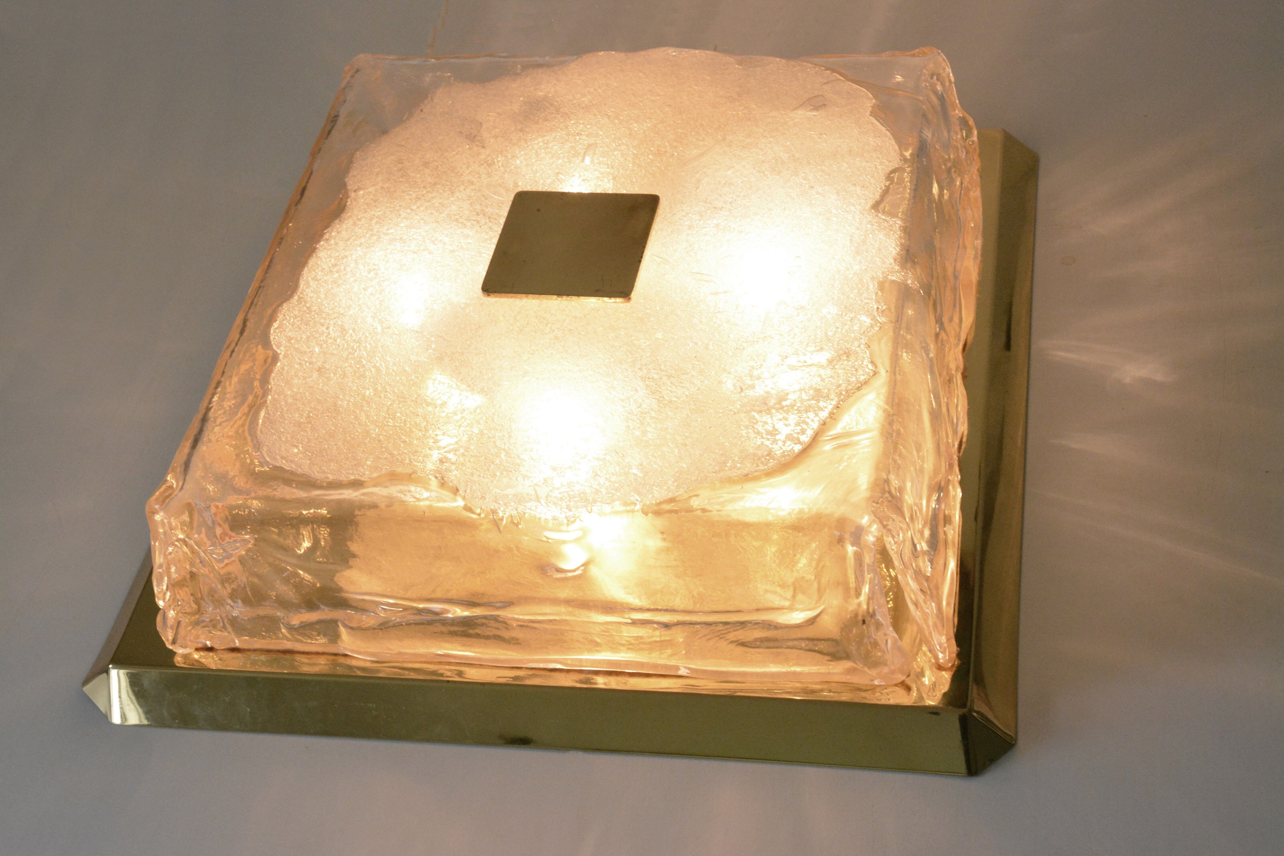 Large Kalmar flushmount, Murano ice glass 70s