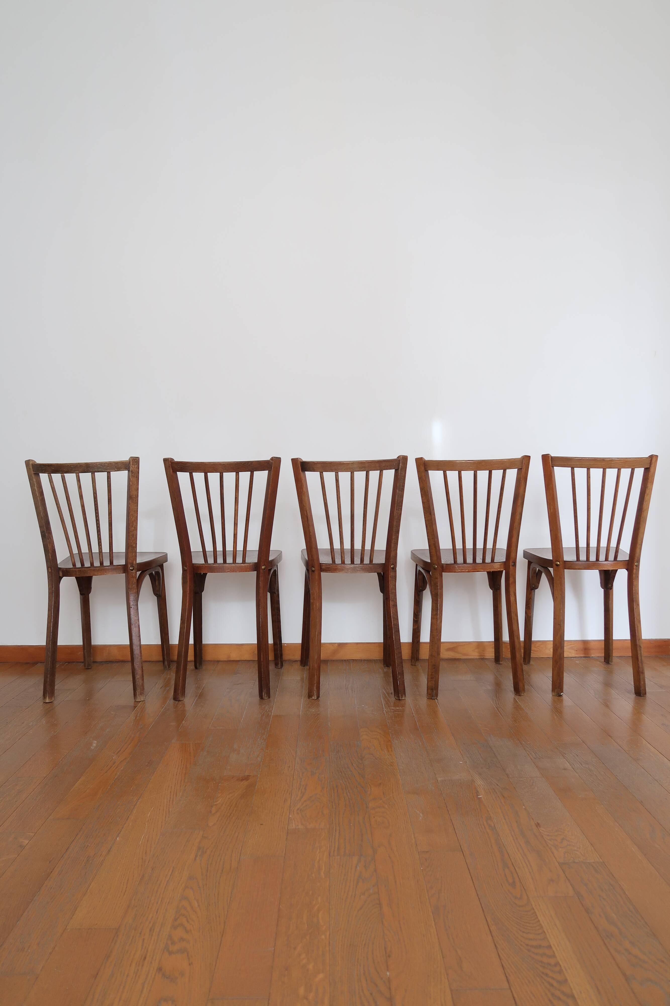 Lot de 5 chaises bistrot baumann vintage