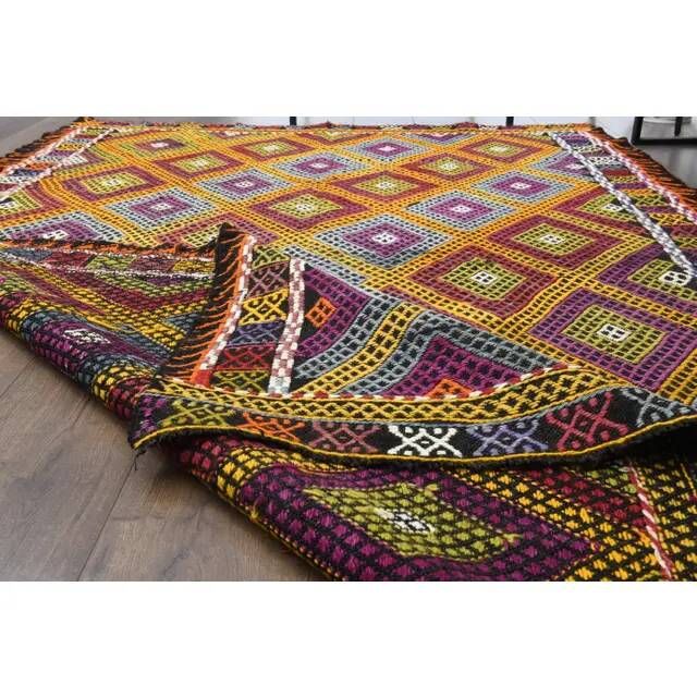 1970s Vintage Turkish Oushak Handmade Wool Cotton Orange Area Rug 160x263