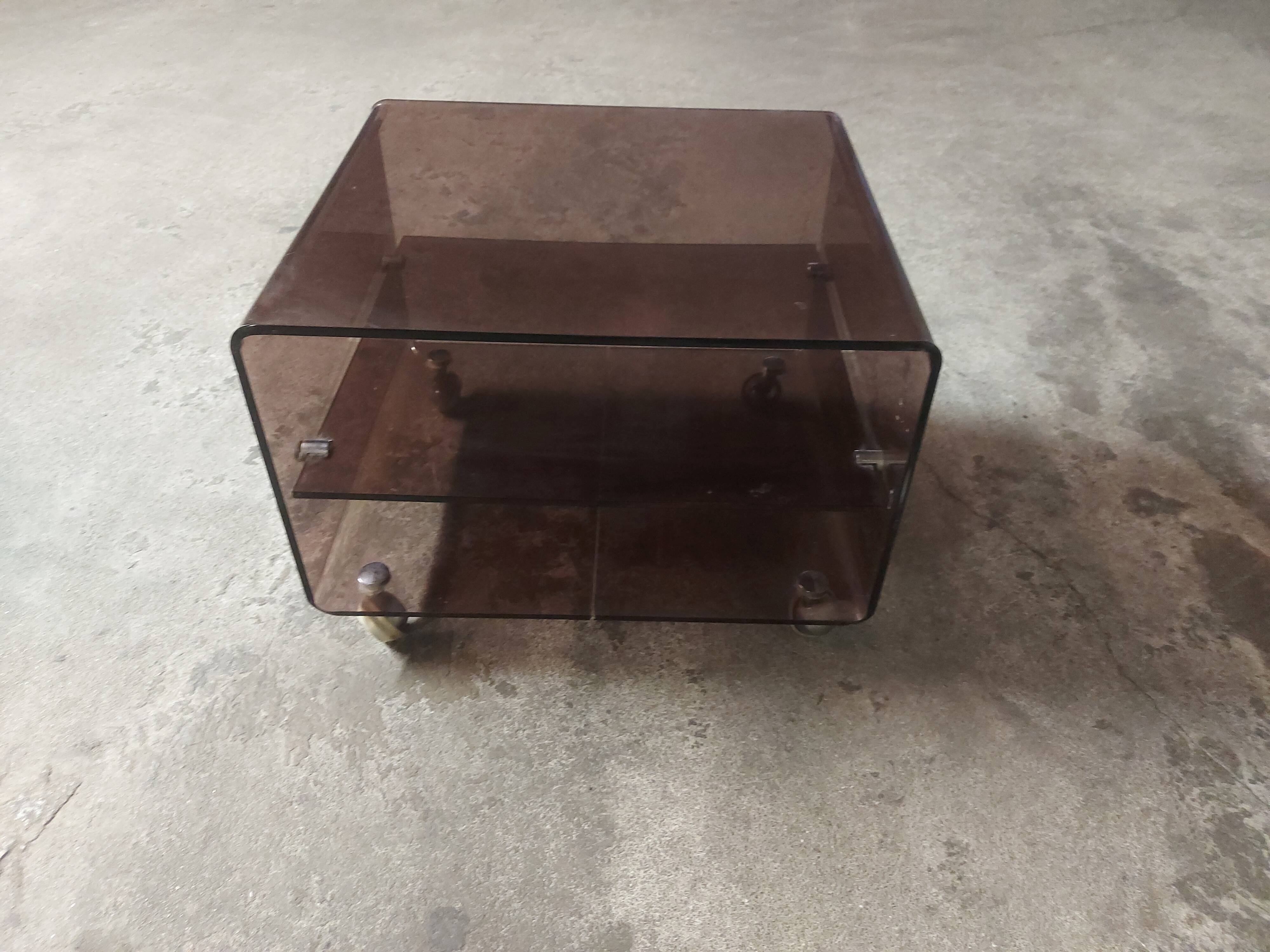 Plexiglas table on wheels, Eric Maville production