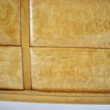 1960s italian sideboard/chest of drawers in high gloss finish with glass top and shelf