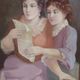 Antique English Painting of a Young Woman Reading