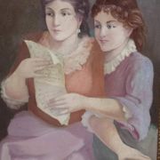 Antique English Painting of a Young Woman Reading