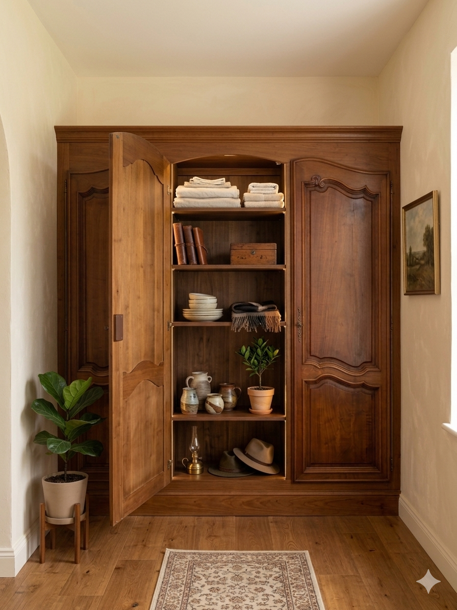 3 Louis XV style wardrobe doors in solid cherry wood