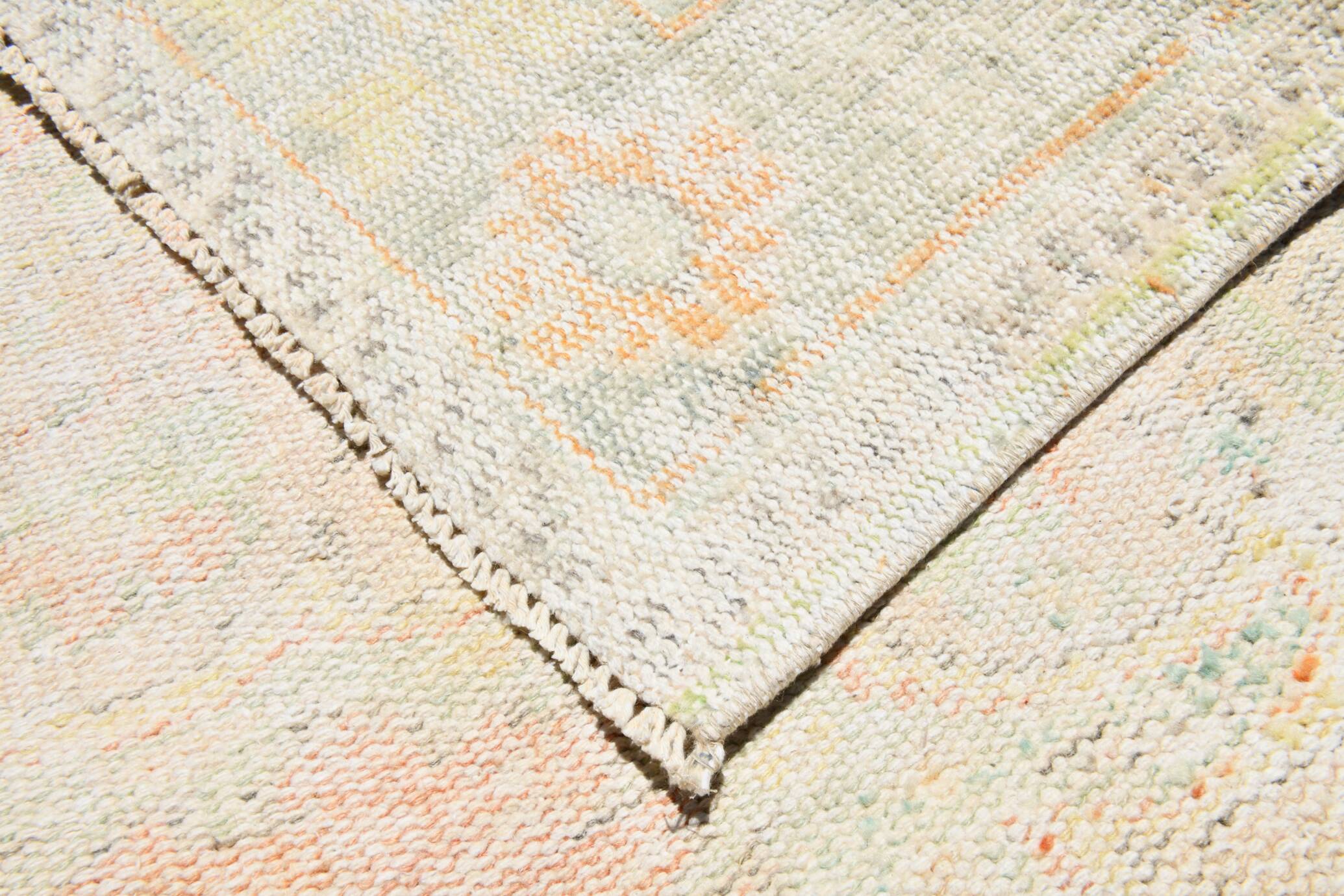 Tapis Oushak Vintage, Laine Turque Pêche & Ivoire, 179x294 Cm