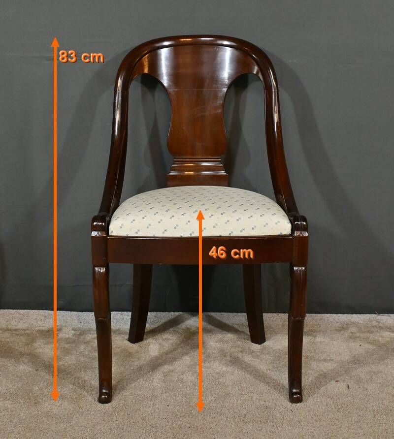 Set of 4 Gondola Chairs in Mahogany, Restoration period – Part 1, 19th century