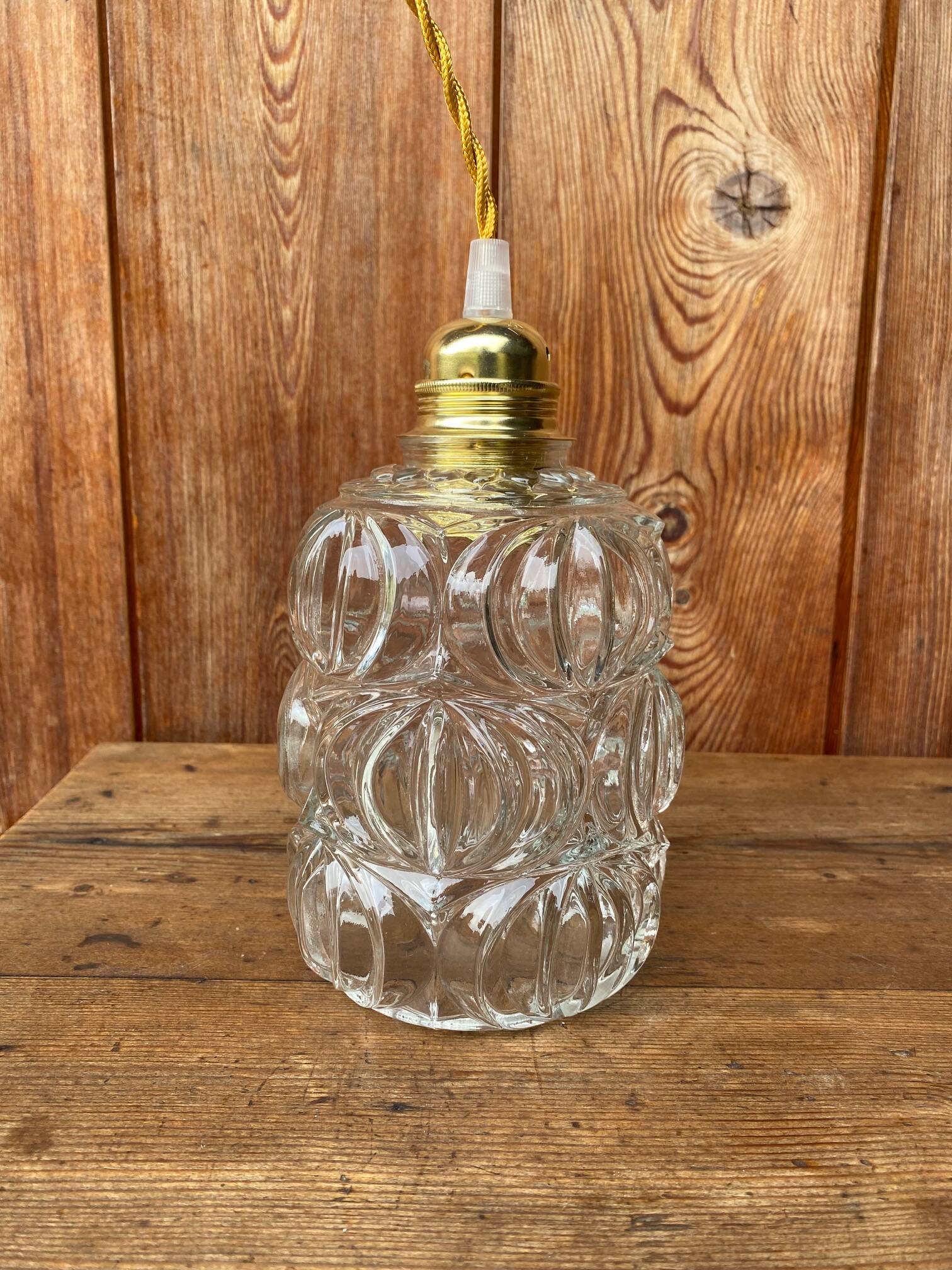 Vintage structured glass pendant globe.