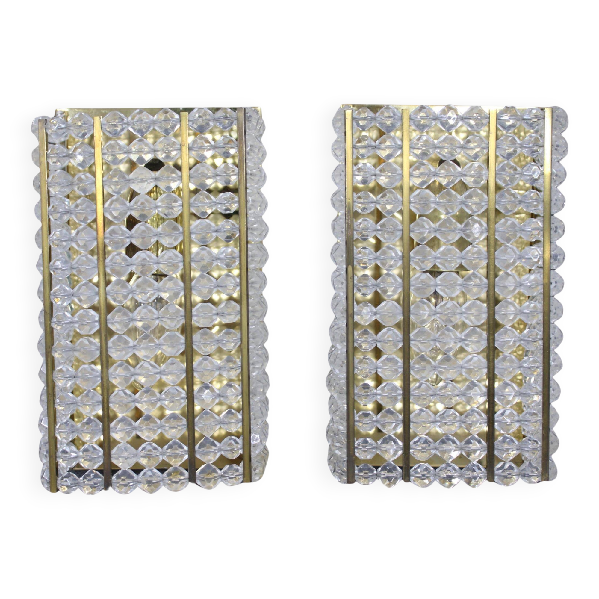 Pair of Austrian mid-century brass and acrylic wall lights, 1970s