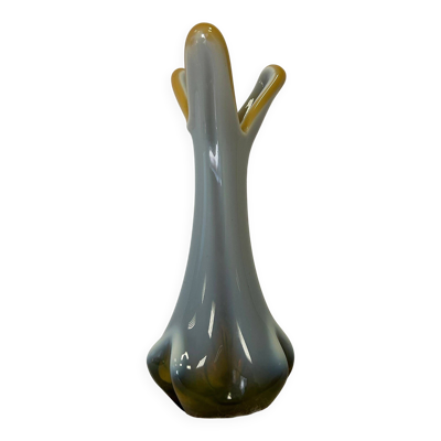 Vase en verre de Murano vintage – Verre artistique blanc et jaune ambre, Italie