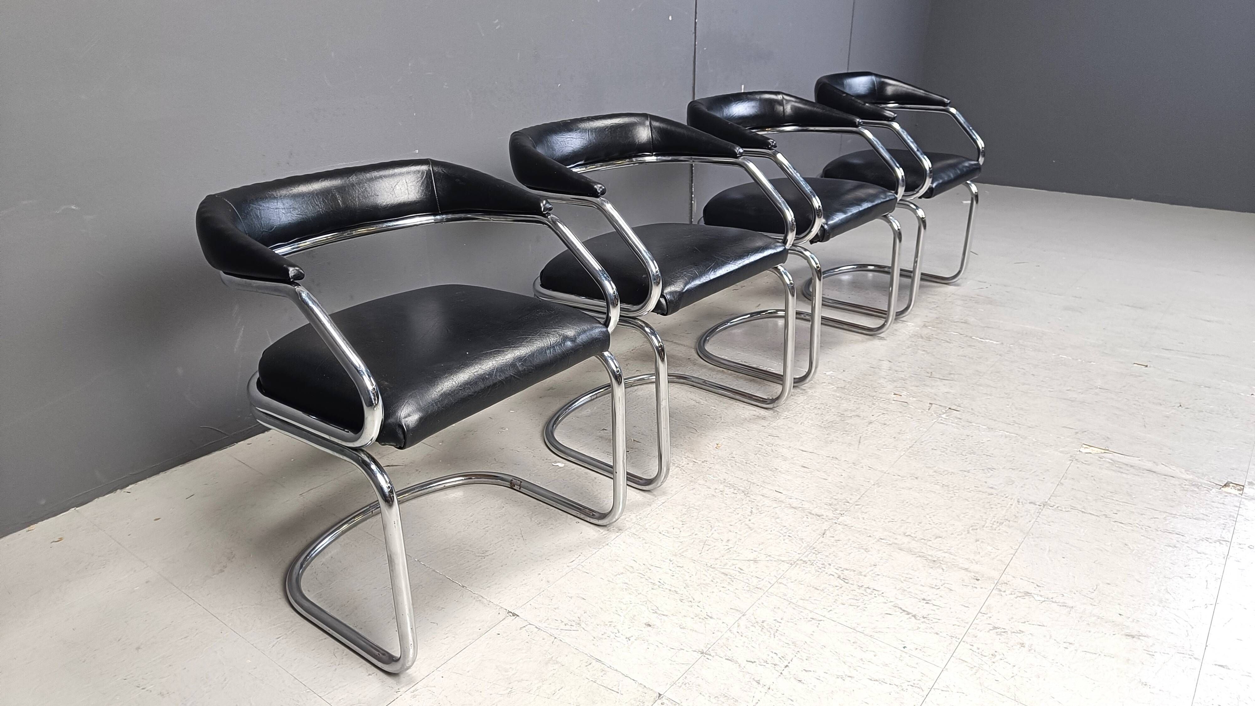 Vintage chrome and leatherette cantilever dining chairs by Giotto Stoppino,