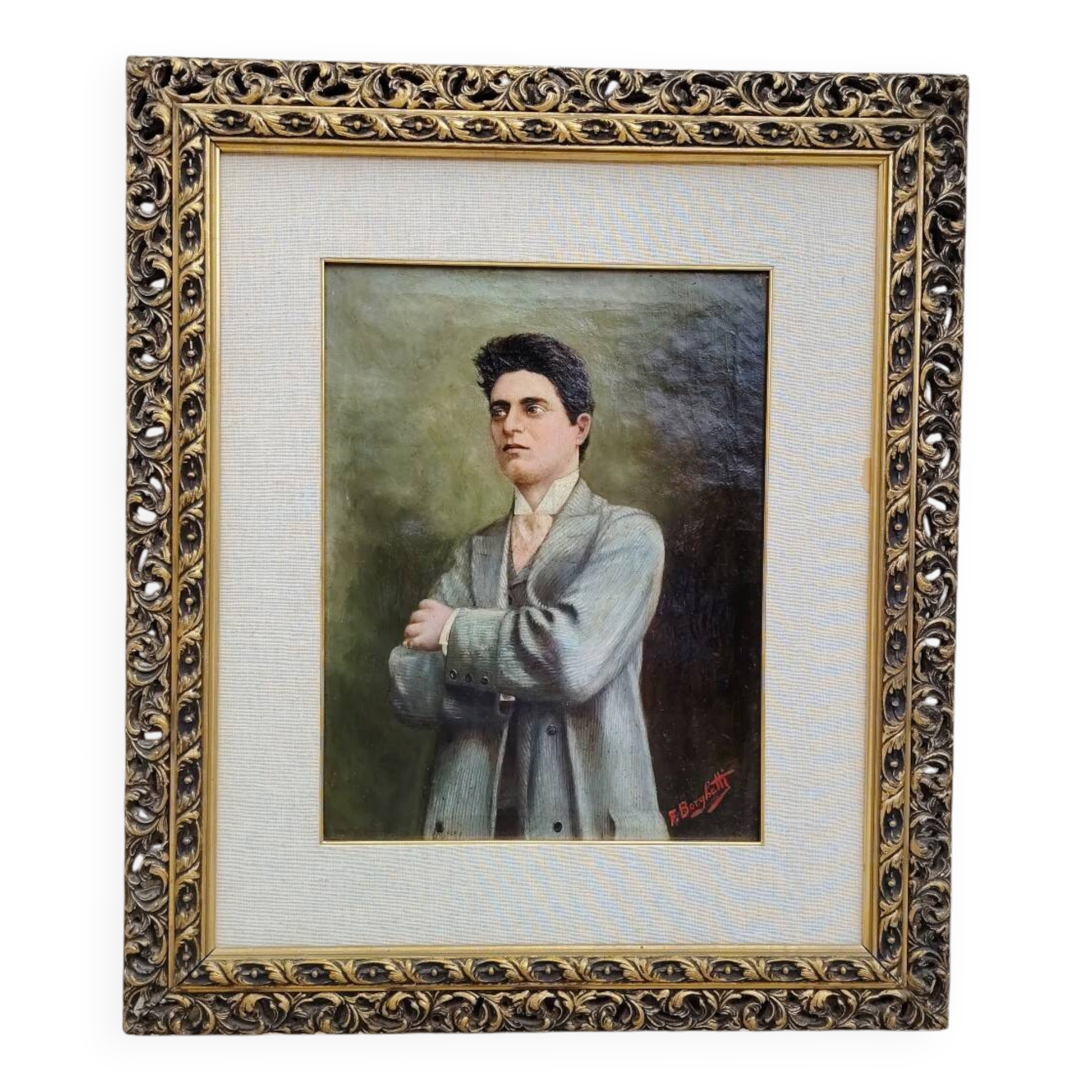 Oil painting on canvas by Pietro Mascagni, composer from the early 1900s.