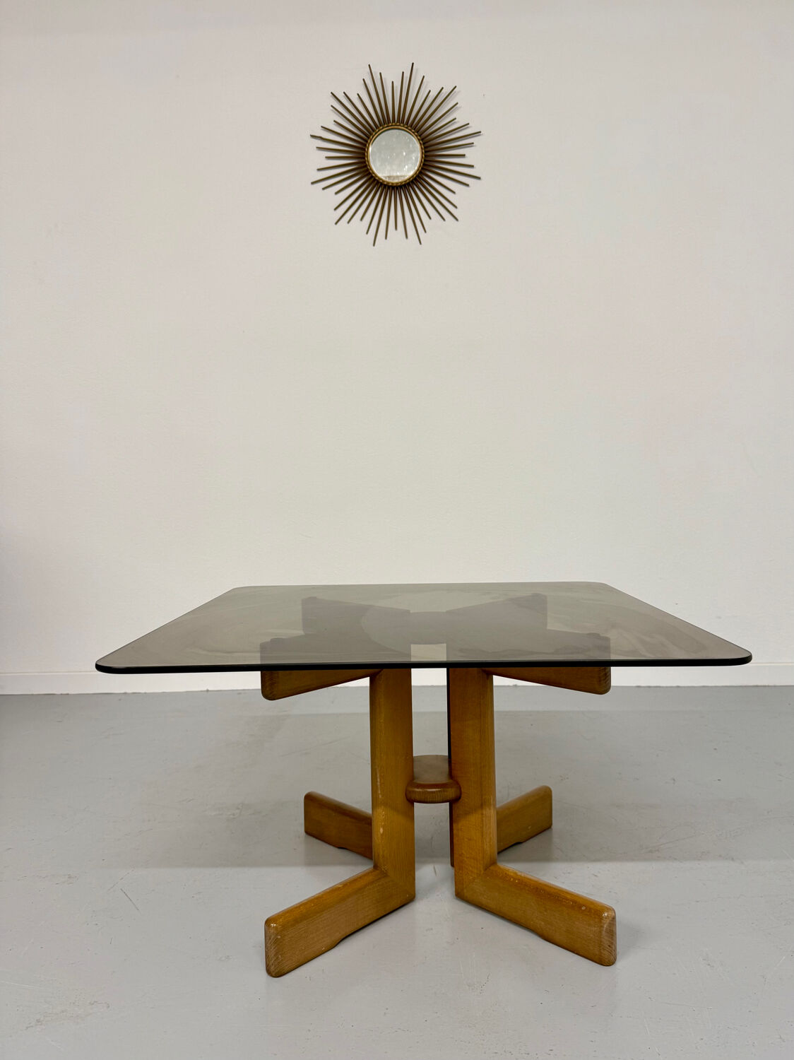 Vintage coffee table in wood and smoked glass, Scandinavian design, 70s