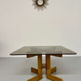 Vintage coffee table in wood and smoked glass, Scandinavian design, 70s