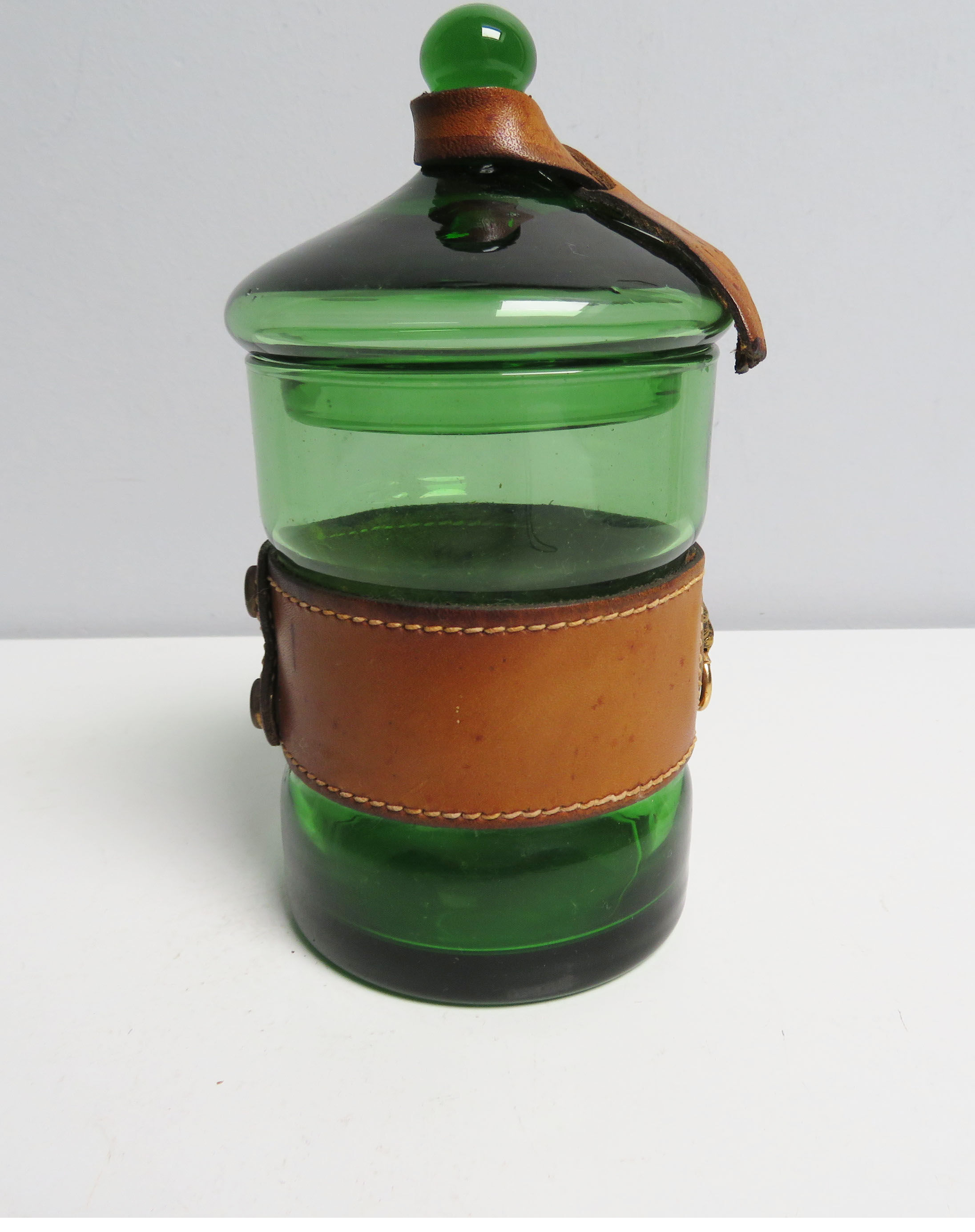 Vintage green glass bathroom container