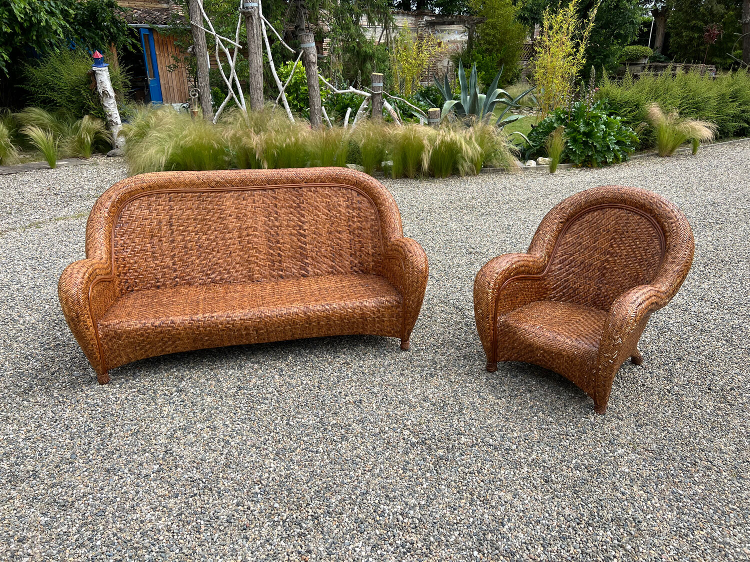 Rattan sofa and armchair