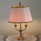 2 Light French Vintage Brass Boulotte Table Lamp With Cream Fabric Shade
