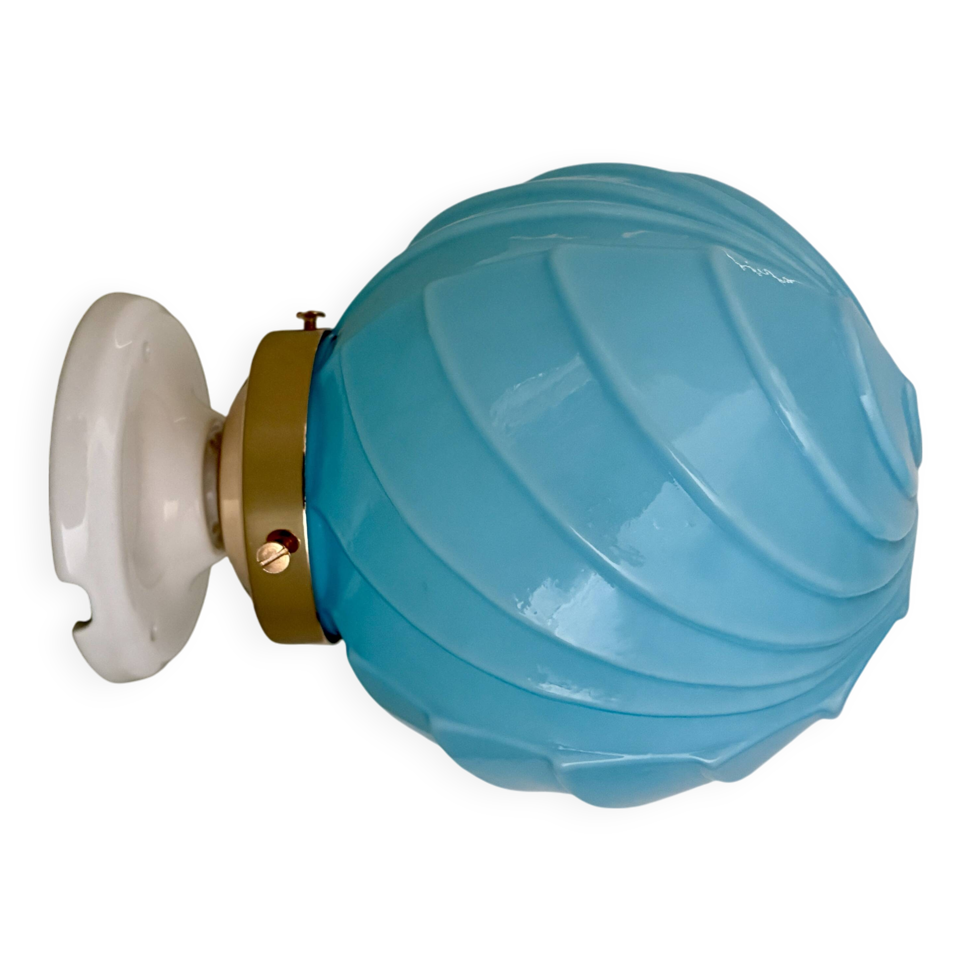 Vintage art deco globe wall lamp in blue opaline