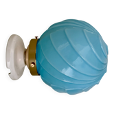 Vintage art deco globe wall lamp in blue opaline