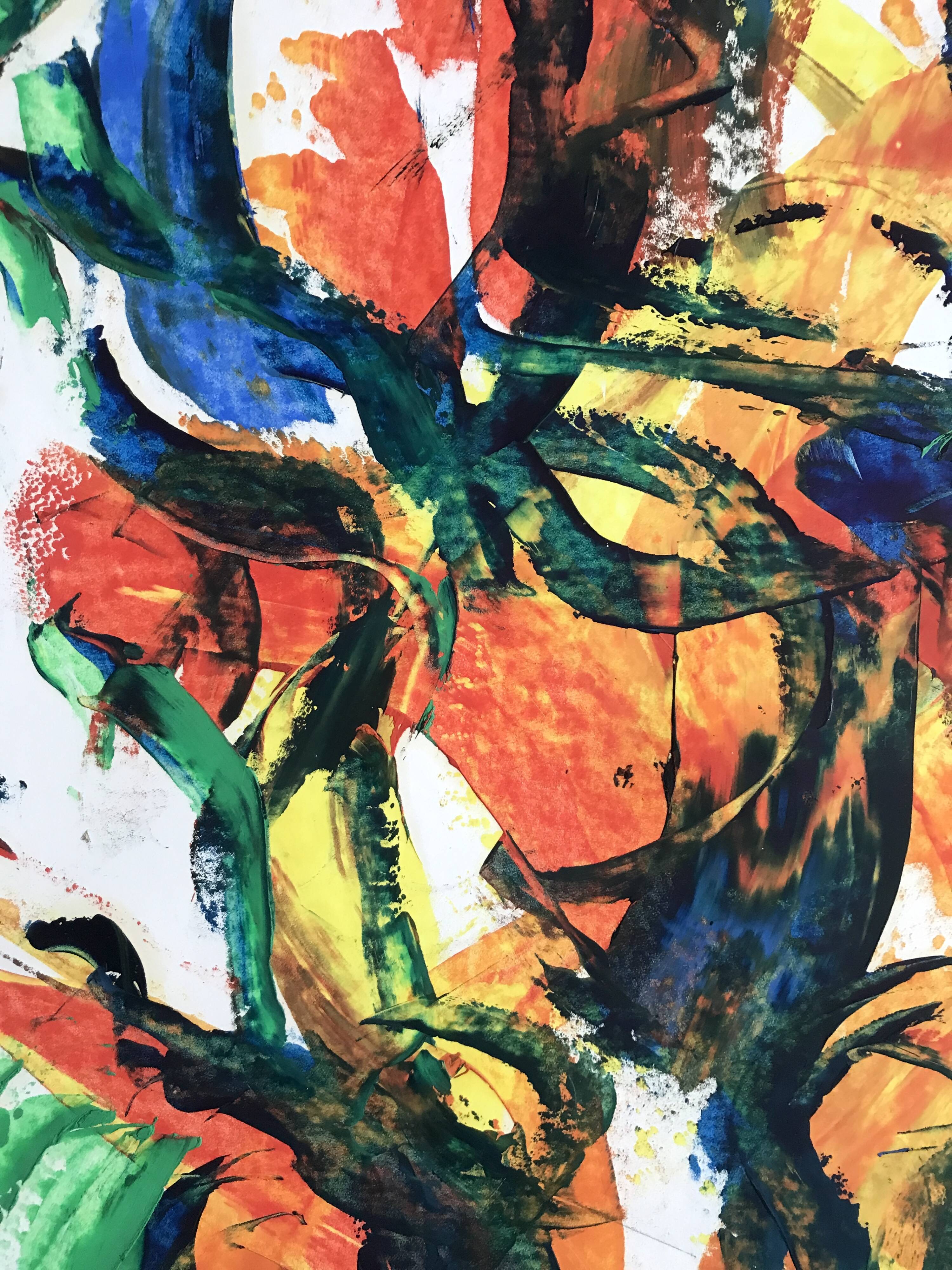 Composition abstraite orange et verte, gouache sur papier, 1989