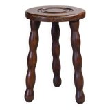 Tripod stool in turned wood in the style of Charles Dudouyt, 1950
