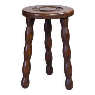 Charles Dudouyt turned wooden tripod stool, 1950