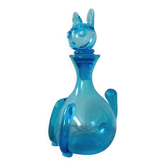 Carafe en verre ancien des années 1960, verrerie Empoli, en forme de chat