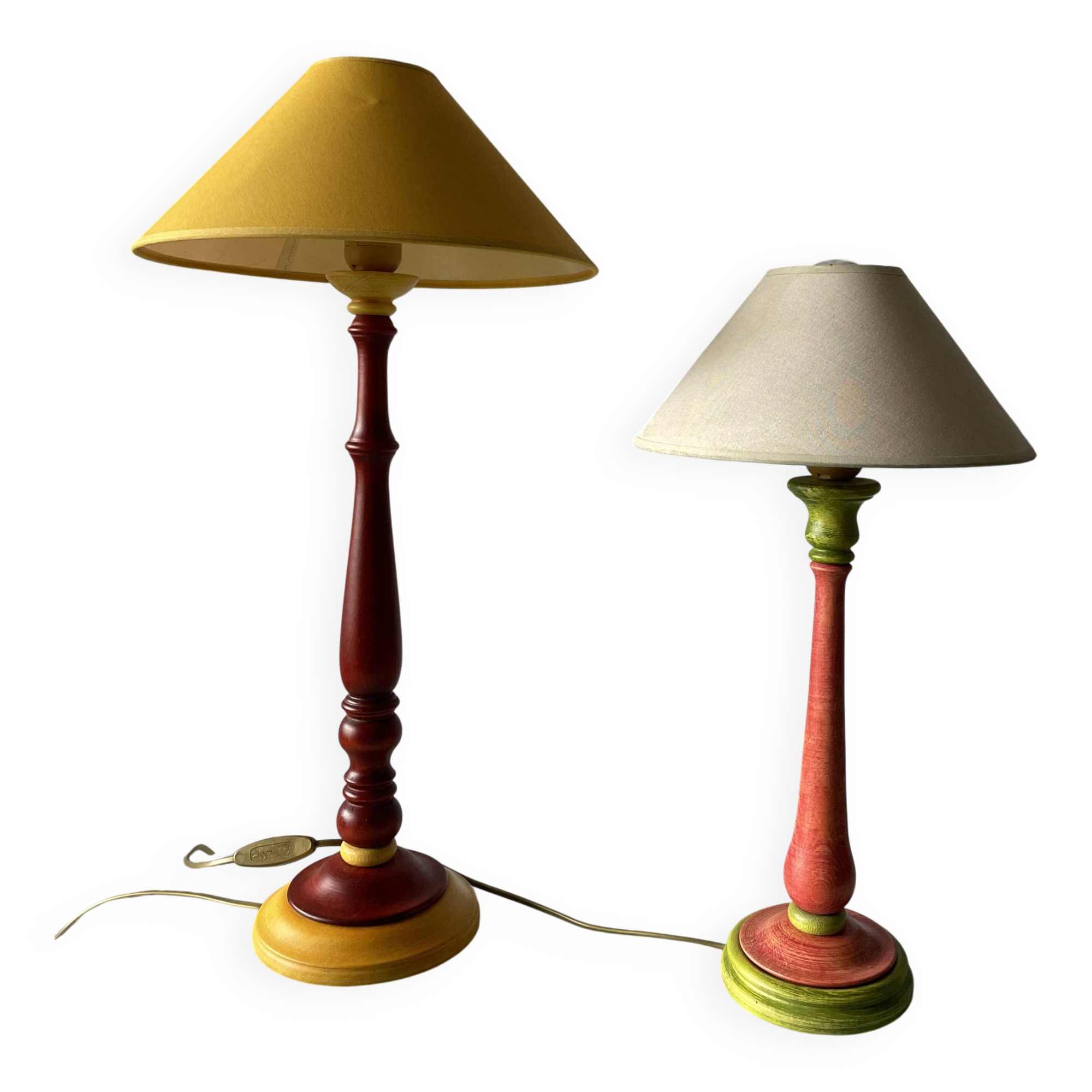 Vintage turned wooden rustic lamps