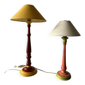 Vintage turned wooden rustic lamps
