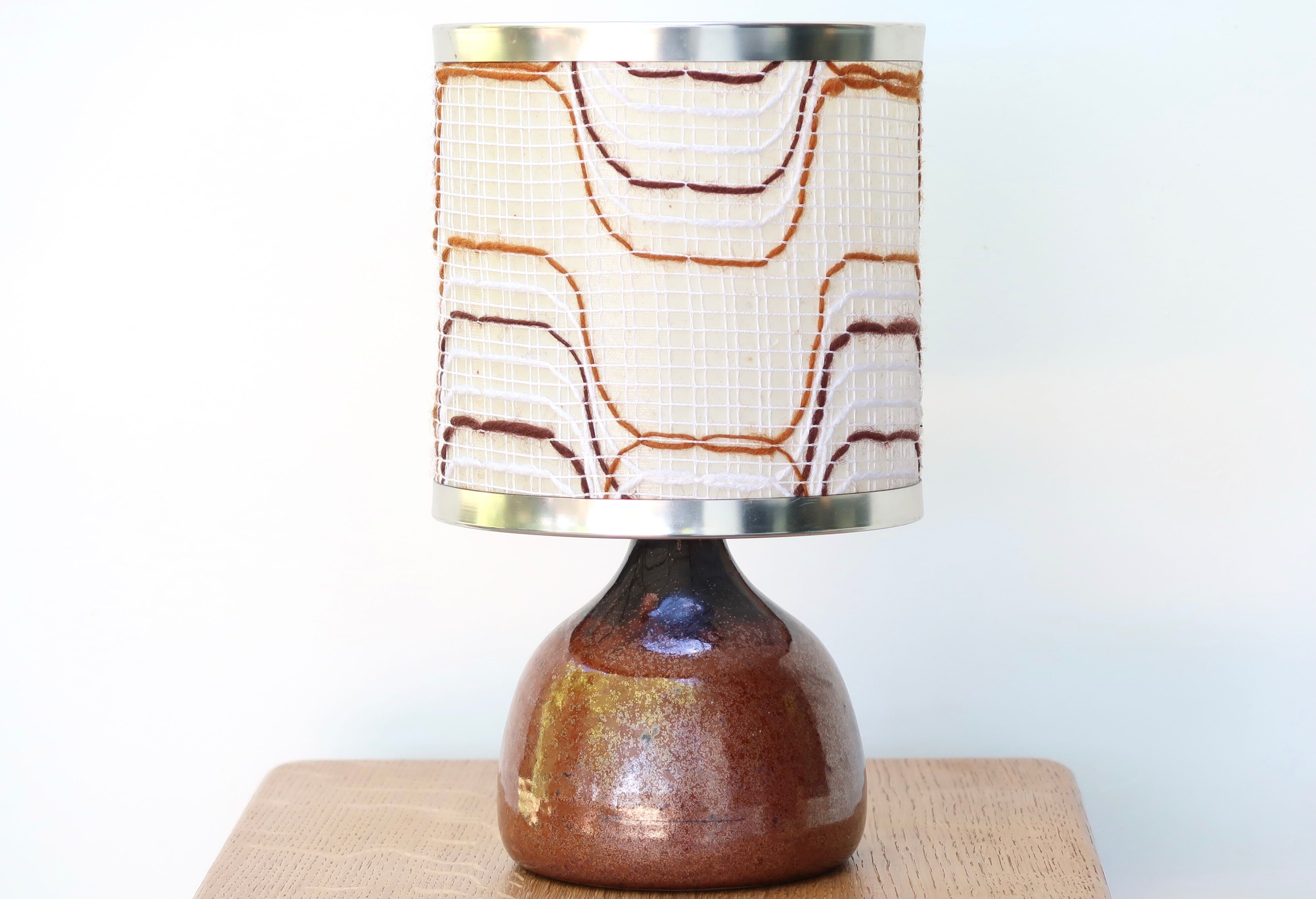 Pink brown ceramic lamp, 70s